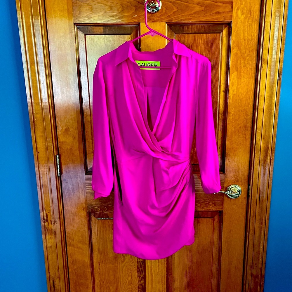 Bergdorf Goodman mini dress hot pink satin